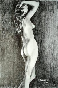 Peter Pavluvcik - naked female figure, drawing, pencil 4.