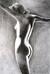 Peter Pavluvcik - naked female figure, drawing, pencil 7.
