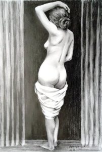 Peter Pavluvcik - naked female figure, drawing, pencil 1.