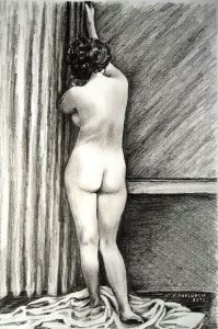 Peter Pavluvcik - naked female figure, drawing, pencil 3.